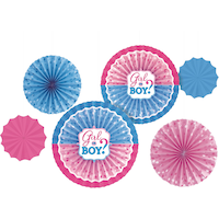 Décoration éventail en papier pour la révélation du sexe de bébé, paq. 6 Front_Flat