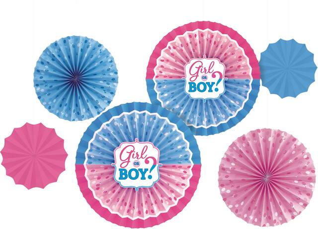 Girl or Boy Gender Reveal Paper Fan Decorations, 6-pk Front_Flat