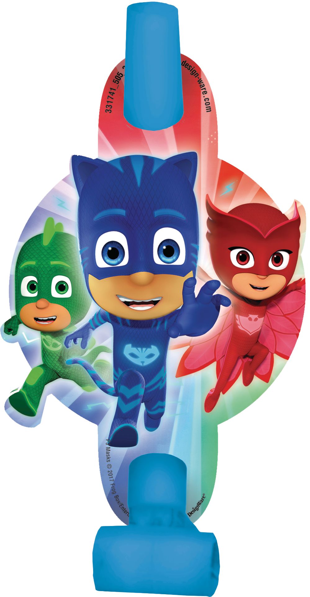 Mirlitons pour fête d'anniversaire Pyjamasques, bleu/vert/rouge, paq. 8 Front_Flat