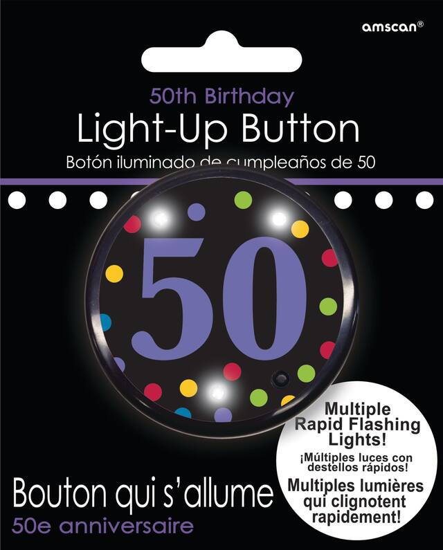 Milestone 50th Birthday Flashing Light Button Front_Flat