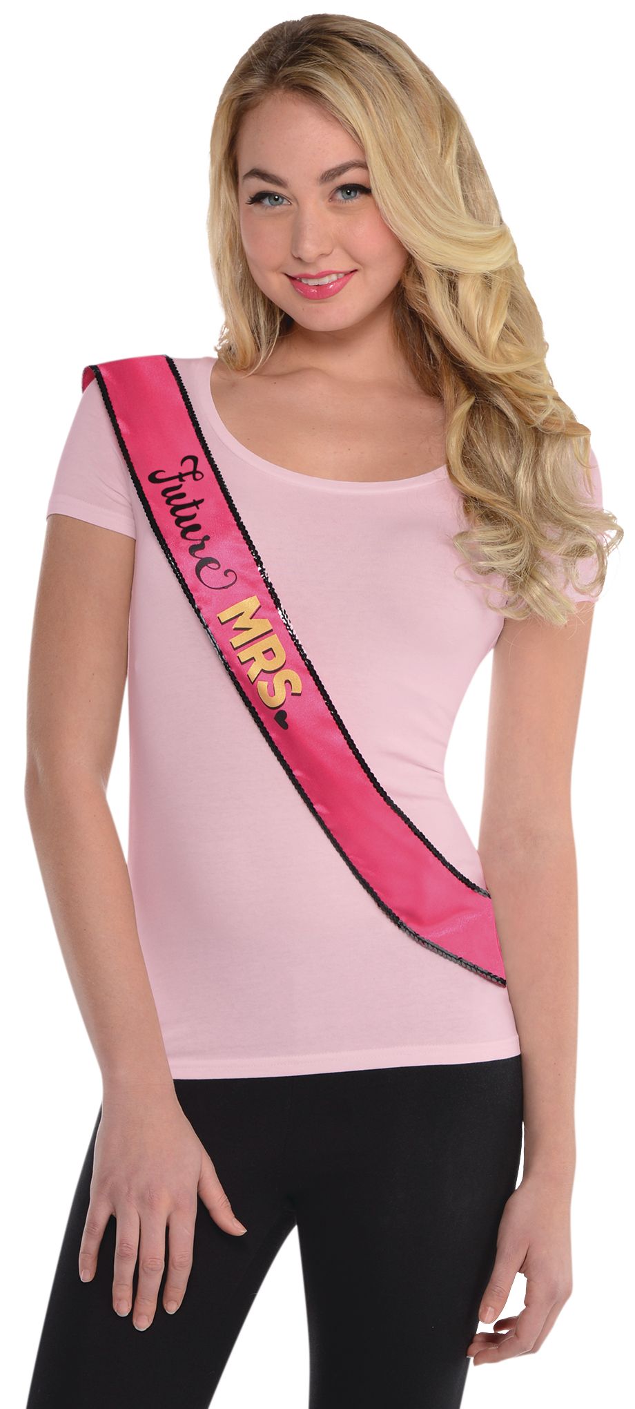 "Future Mrs." Sassy Bride Sash, Pink, One Size, Wearable Accessory for Wedding Shower/Bachelorette Party Front_Flat