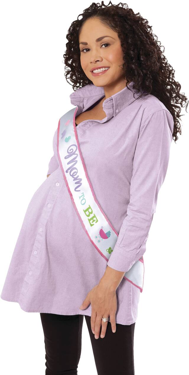 Écharpe Mom To Be, multicolore, blanc, taille unique, accessoire portable pour fête prénatale/dévoilement du sexe de bébé Front_Angled_Left