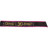 Milestone 30th Birthday Party Sash, Pink/Gold Front_Flat