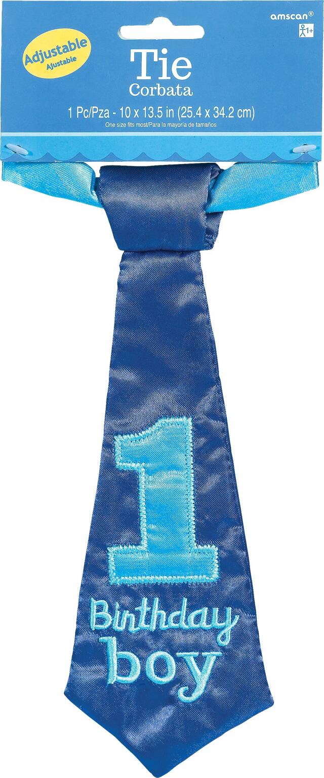 1st Birthday "1 Birthday Boy" Neck Tie, Blue, One Size, Wearable Accessory for Birthdays Front_Flat