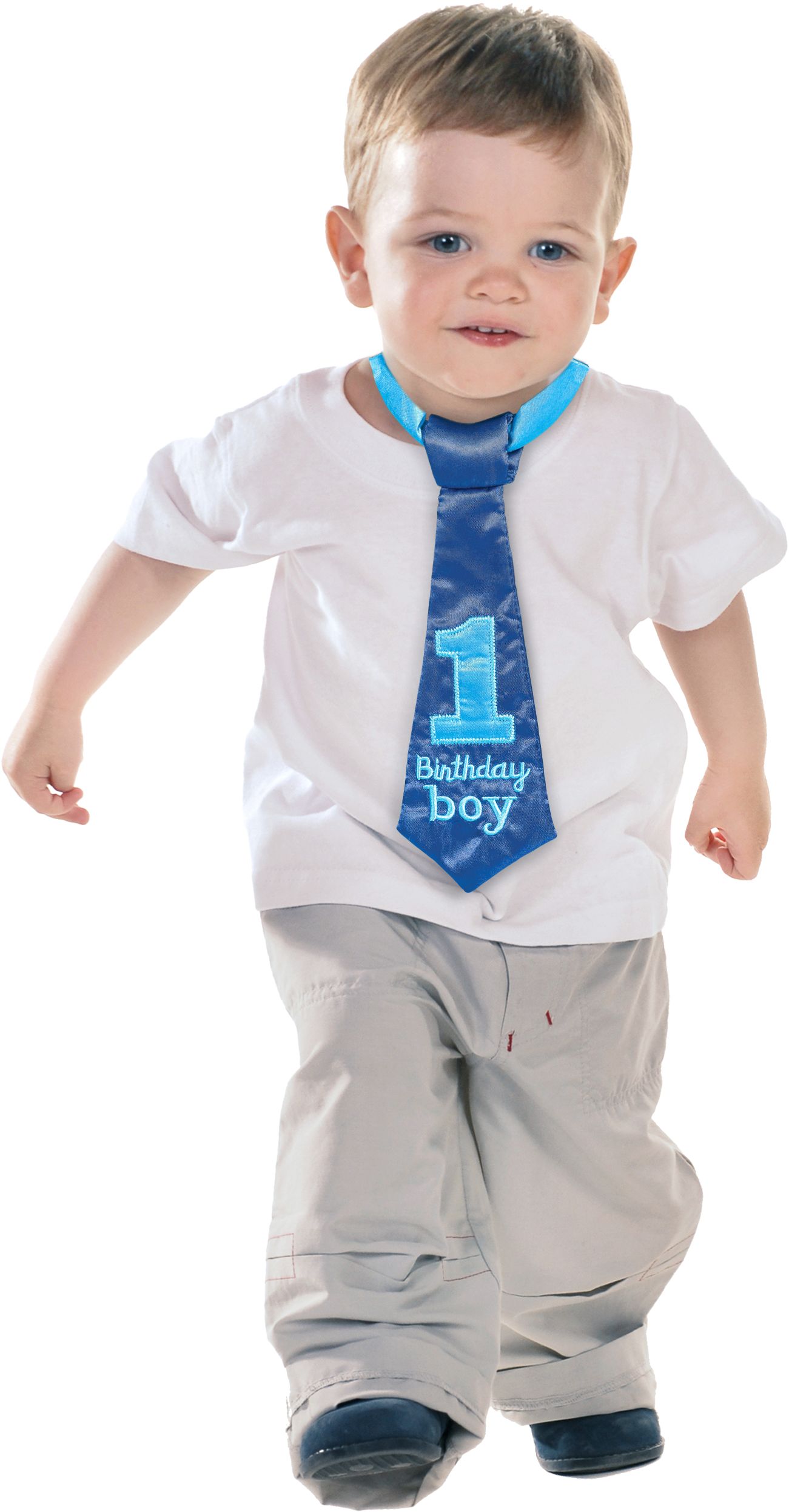 1st Birthday "1 Birthday Boy" Neck Tie, Blue, One Size, Wearable Accessory for Birthdays Front_Flat