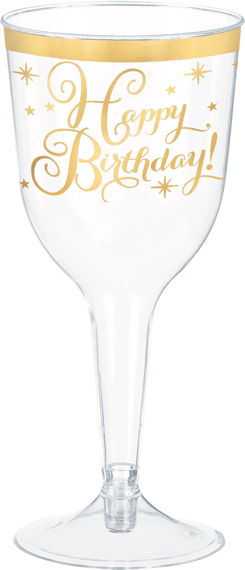 Metallic Gold Birthday Plastic Wine Glasses, 8-pk Front_Flat