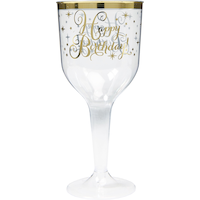 Metallic Gold Birthday Plastic Wine Glasses, 8-pk Front_Flat