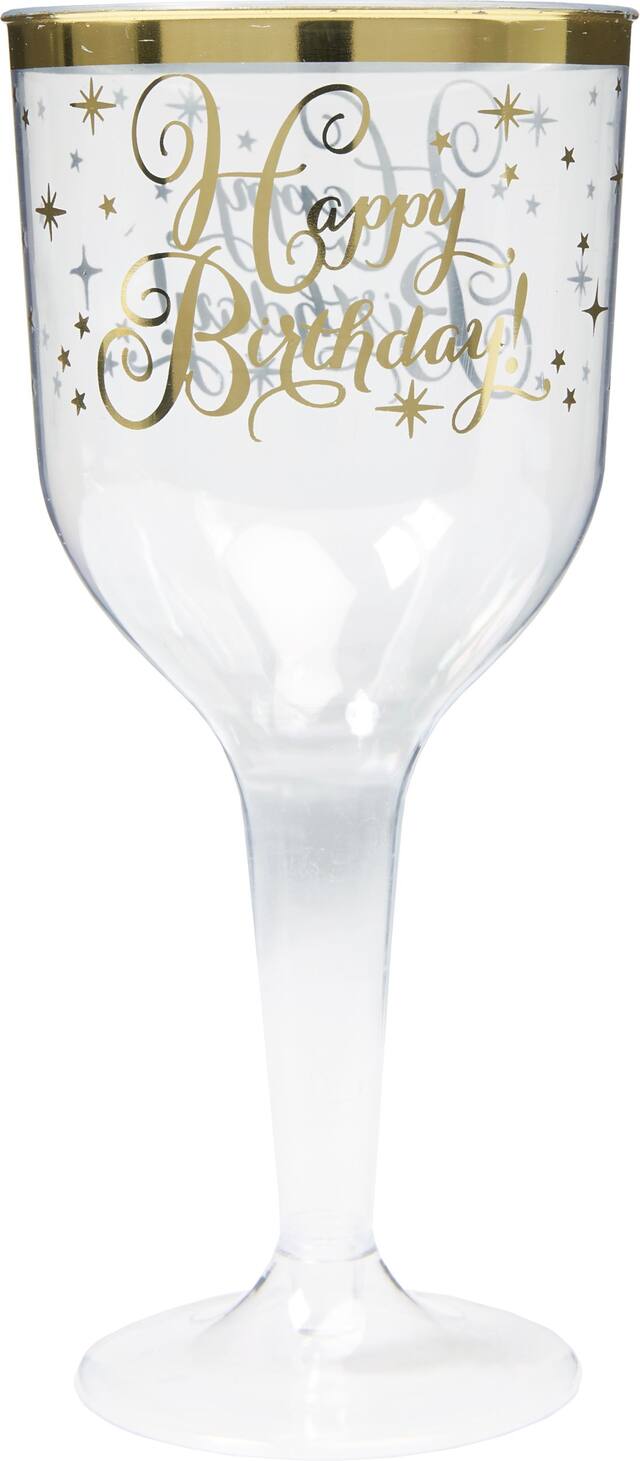 Metallic Gold Birthday Plastic Wine Glasses, 8-pk Front_Flat