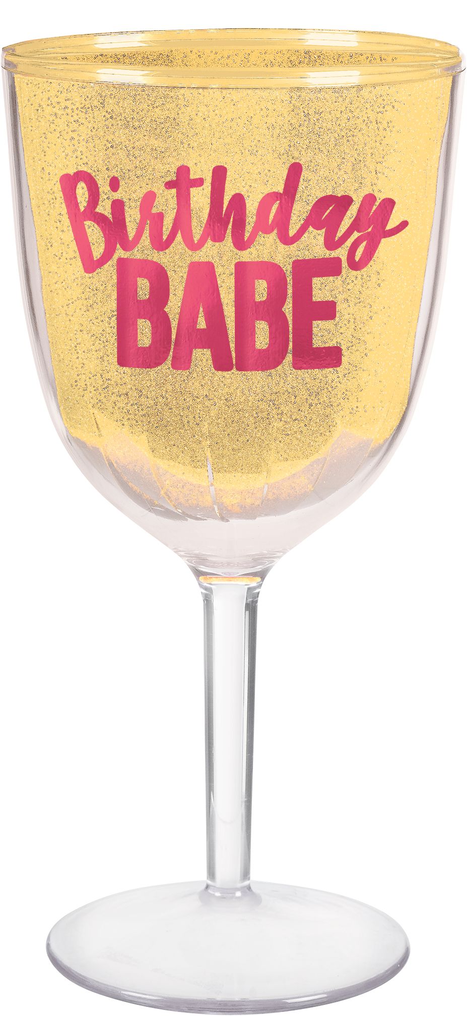 Verre à vin en plastique Birthday Babe, doré, 12&nbsp;oz Front_Flat