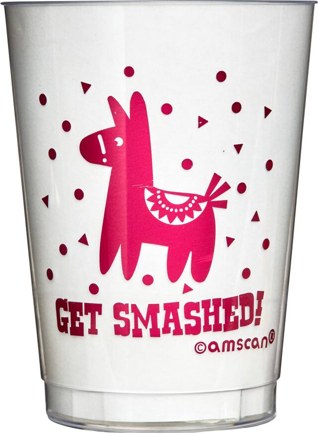 Fiesta "Let's Get Loco" Plastic Reusable Cups, Blue/Green/Orange/Pink, 10-oz, 20-pk, for Cinco de Mayo/Fiesta/Summer Party Front_Flat