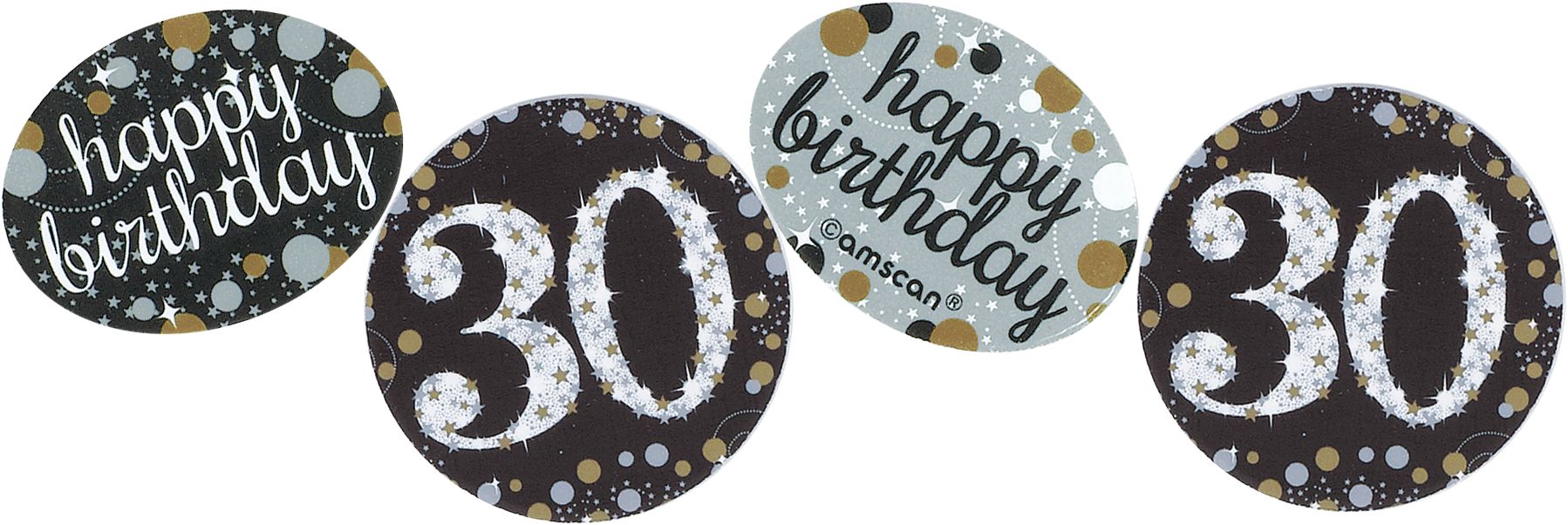 Sparkling Celebration "30 Happy Birthday" Confetti Table Scatter Decoration, Black/Silver/Gold, Polka Dots, 1.2-oz, for Birthday Party Front_Flat