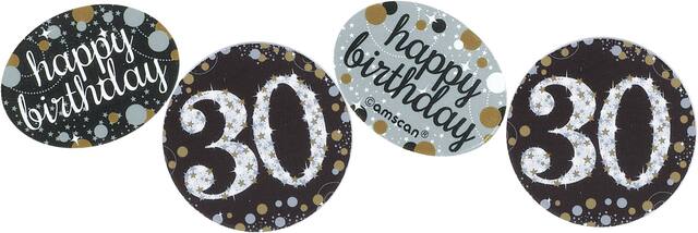 Sparkling Celebration "30 Happy Birthday" Confetti Table Scatter Decoration, Black/Silver/Gold, Polka Dots, 1.2-oz, for Birthday Party Front_Flat