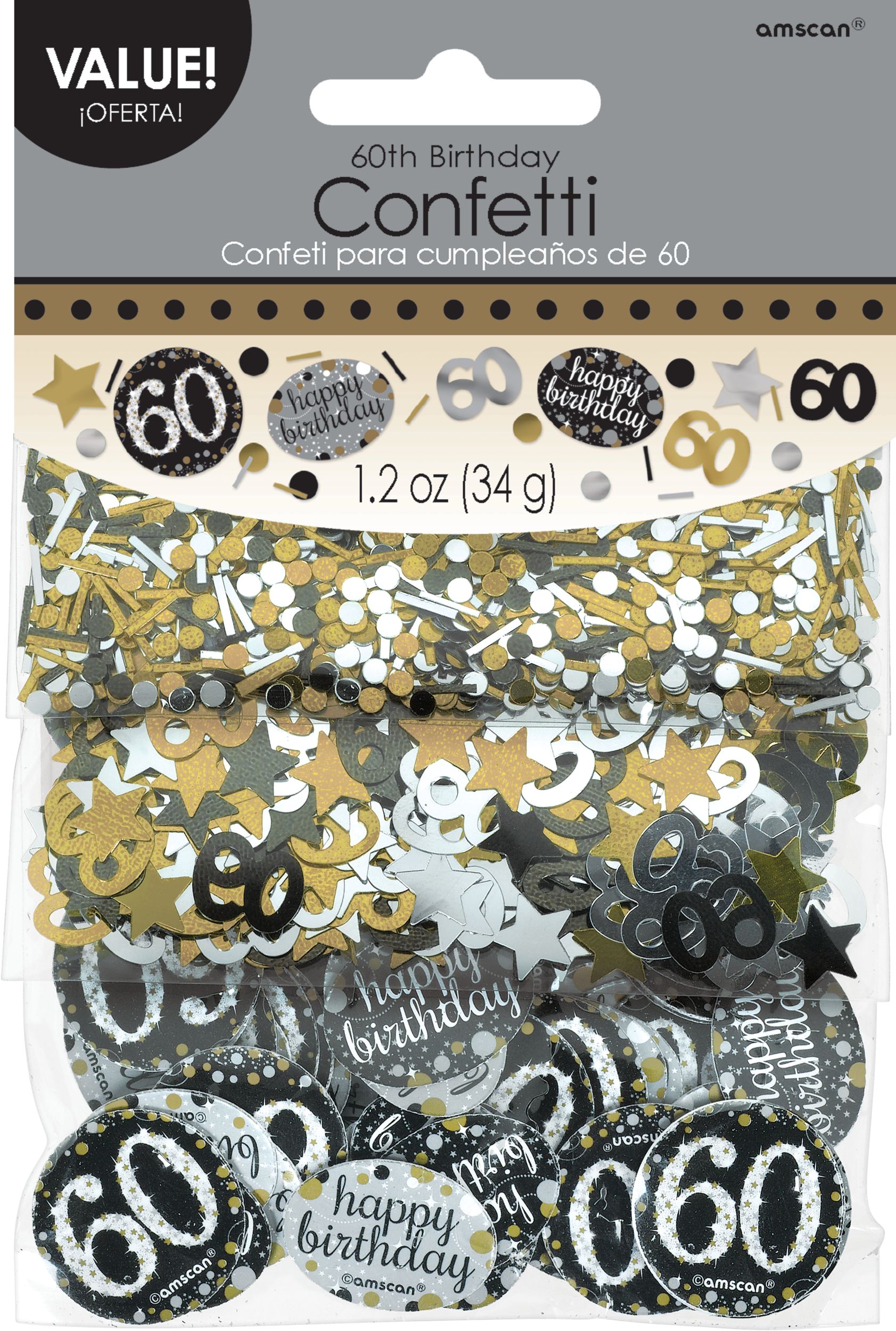 Confetti d'anniversaire étape 60e anniversaire, noir/argent/or Front_Flat
