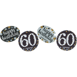 Sparkling Celebration "60 Happy Birthday" Round Confetti Table Scatter Decoration, Black/Silver/Gold, Polka Dots, 1.2-oz, for Birthday Party Front_Flat