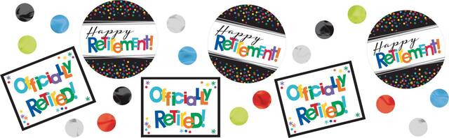 "Happy Retirement" Round & Square Confetti Table Scatter Decoration, Multi-Coloured, 1.2-oz, for Retirement Party Front_Flat