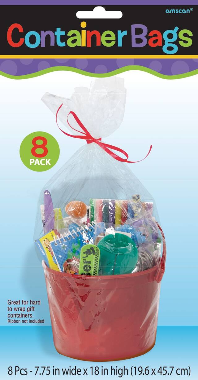 Cello Transparent Bags, Clear, 18-in, 8-pk, for Birthday/Baby Shower/Easter Front_Flat