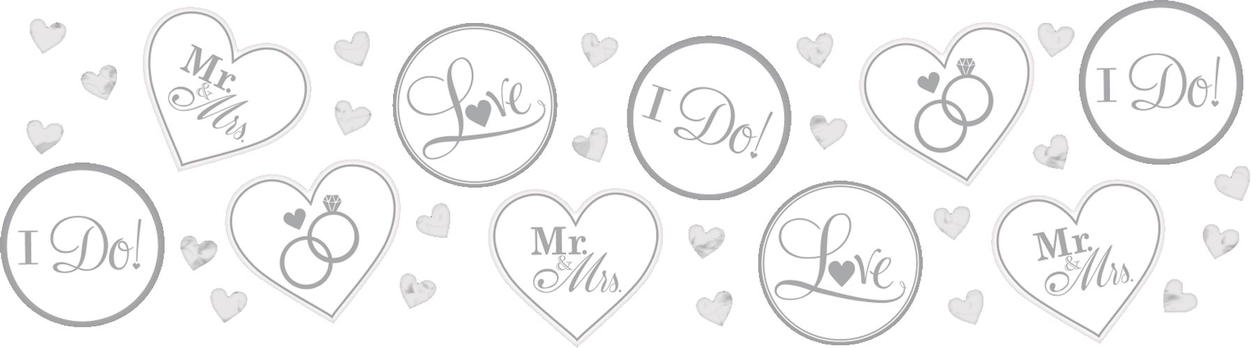 "I Do" Hearts/Rings/Circles Confetti Table Scatter Decoration, Silver, 1.2-oz, for Wedding/Engagement Overhead_Flat