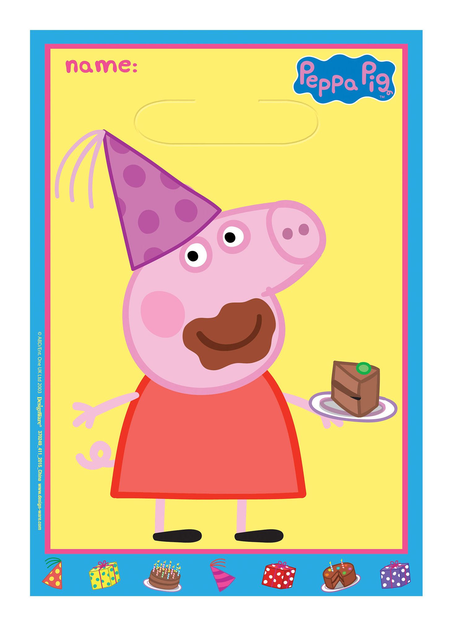 Nickelodeon Peppa Pig "Party" Paper Kraft Gift Bags, Pink, 9-in, 8-pk, for Birthday Party Front_Flat