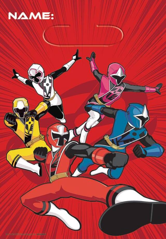 Power Rangers Paper Gift Bags, Red, 8-in, 8-pk, for Birthday Party Front_Flat