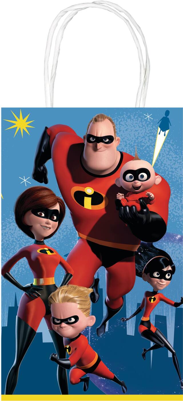 Disney Pixar The Incredibles Paper Kraft Gift Bags, Red/Blue, 8-in, 8-pk, for Birthday Party Front_Flat