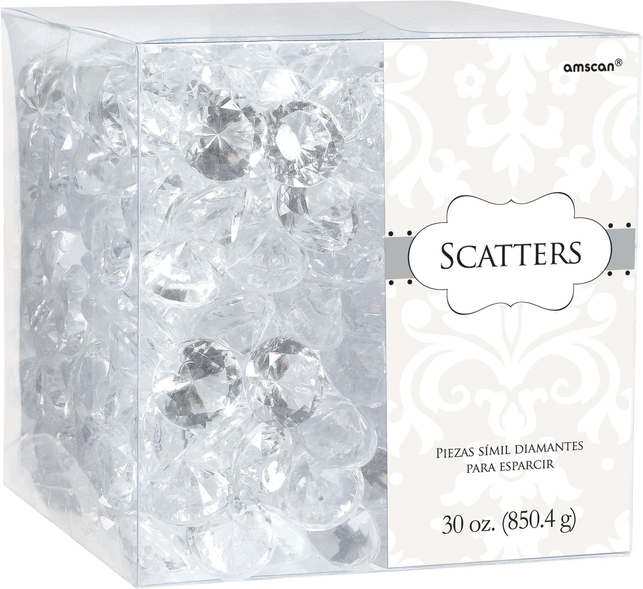Diamond Confetti Table Scatter Decoration, Clear, 30-oz, for Wedding/Engagement/Bachelorette Front_Angled_Right