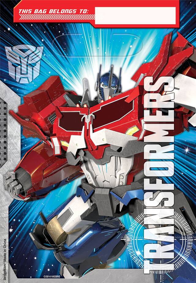 Transformers Paper Gift Bags, Red/Blue, 7.75-in, 8-pk, for Birthday Party Front_Flat