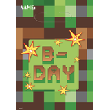 Pixel Party "B-Day" Paper Gift Bags, Green/Brown, 8-in, 8-pk, for Birthday Party Front_Flat