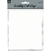Rectangle Wedding Cake Paper Party Treat Bags, White, 7.5-in, 24-pk, for Wedding Front_Flat