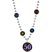 Milestone 50th Birthday Pendant Beaded Necklace Jewelry, Silver/Black, 30-in, Wearable Accessory for Birthdays Front_Flat