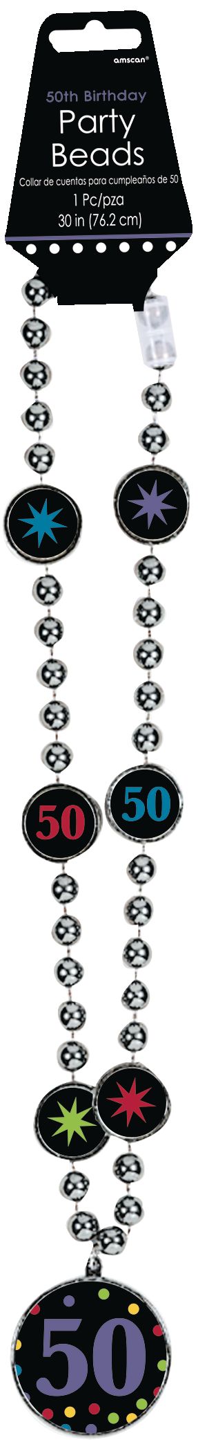 Milestone 50th Birthday Pendant Beaded Necklace Jewelry, Silver/Black, 30-in, Wearable Accessory for Birthdays Front_Flat