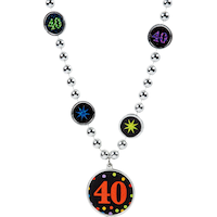 Milestone 40th Birthday Pendant Beaded Necklace Jewelry, Silver/Black, 30-in, Wearable Accessory for Birthdays Front_Flat