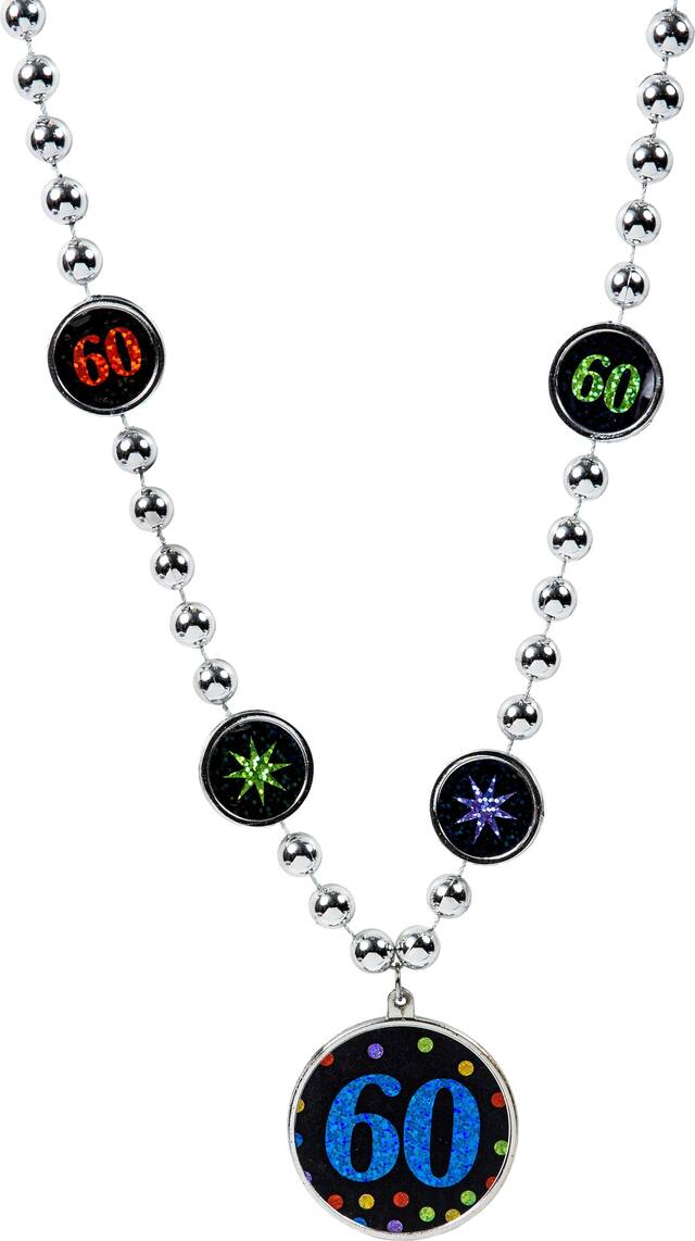 Milestone 60th Birthday Pendant Bead Necklace Front_Flat