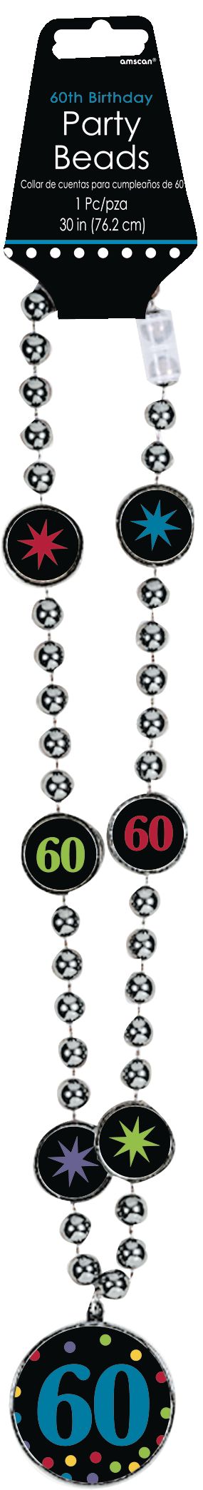 Milestone 60th Birthday Pendant Bead Necklace Front_Flat