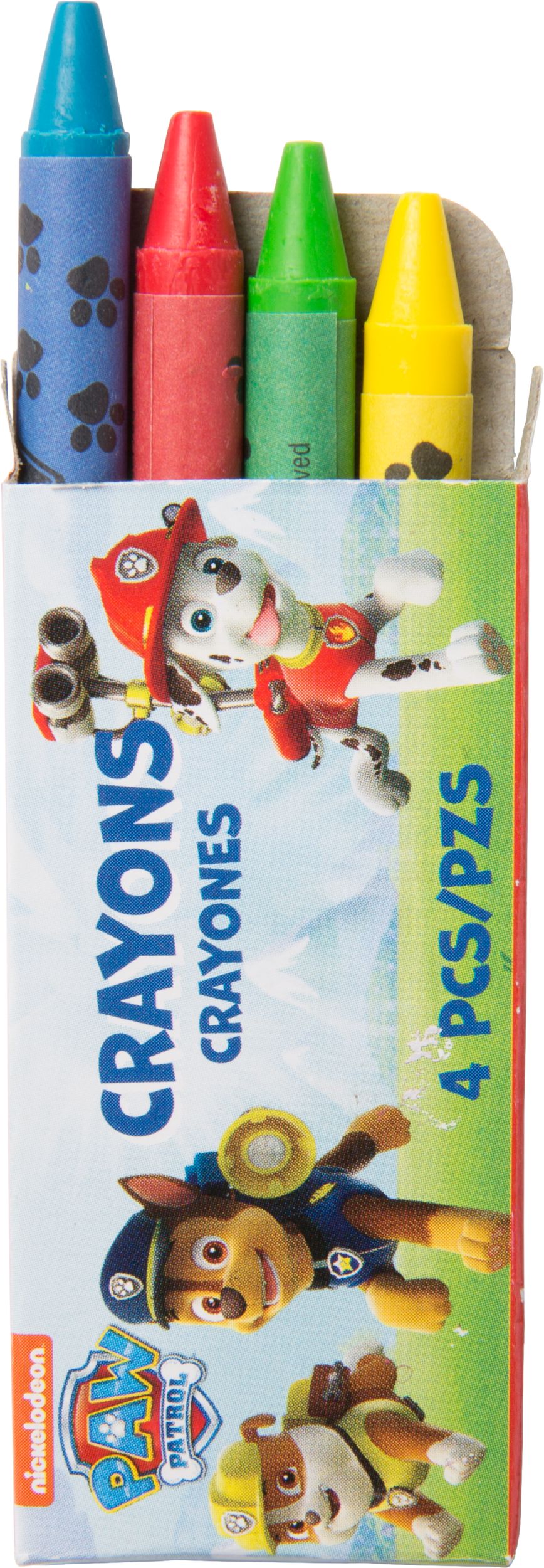 Nickelodeon PAW Patrol Coloured Crayons Stationary, Blue/Red/Green/Yellow, 6-pk, for Arts & Crafts/Birthday Favour Front_Flat