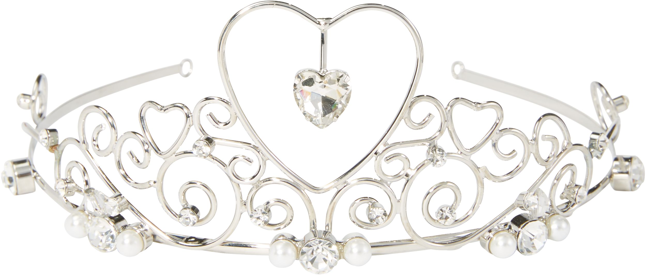 Diadème de pierres précieuses en forme de coeur pour mariée, argent, taille unique, accessoire portable pour mariages Front_Flat