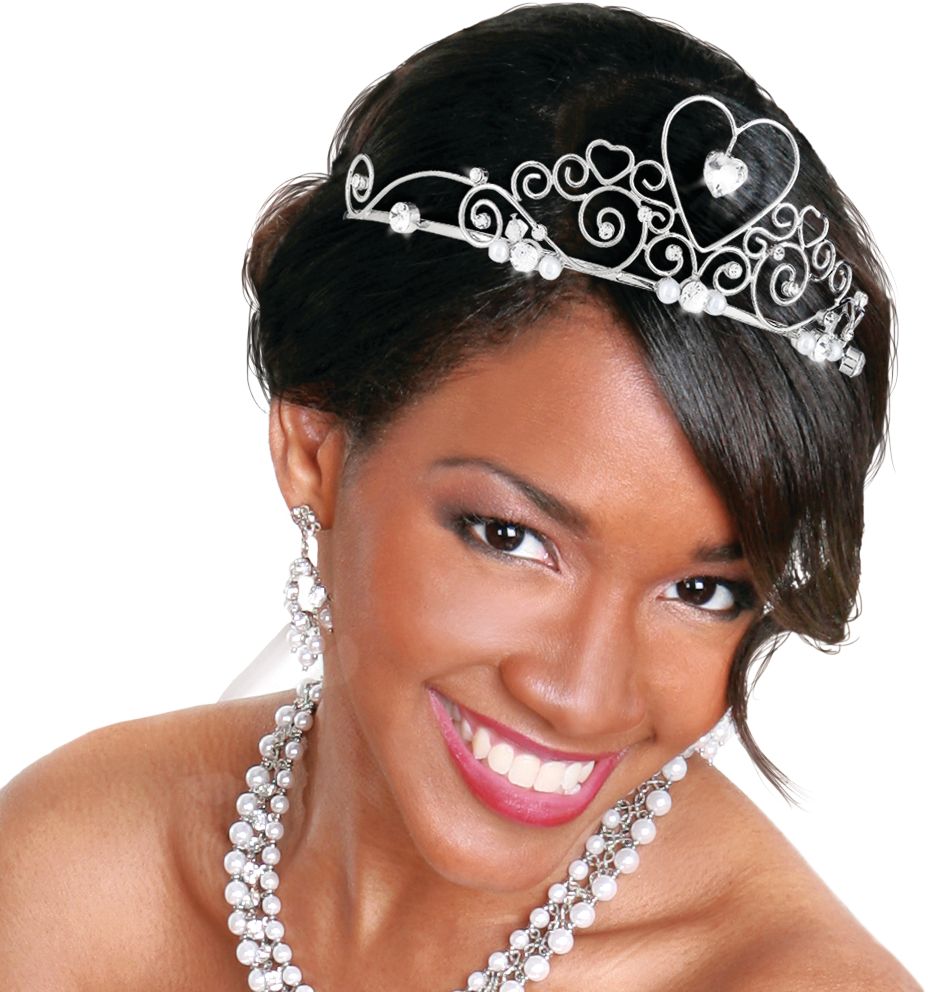 Diadème de pierres précieuses en forme de coeur pour mariée, argent, taille unique, accessoire portable pour mariages Front_Angled_Right