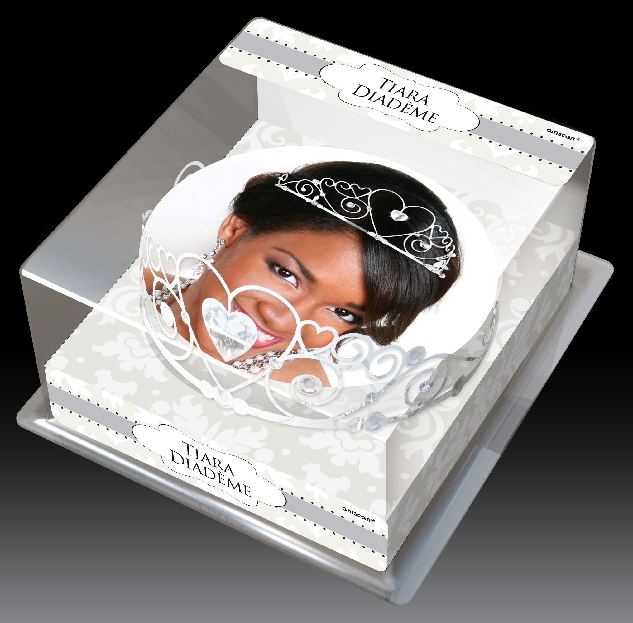 Diadème de pierres précieuses en forme de coeur pour mariée, argent, taille unique, accessoire portable pour mariages Front_Flat