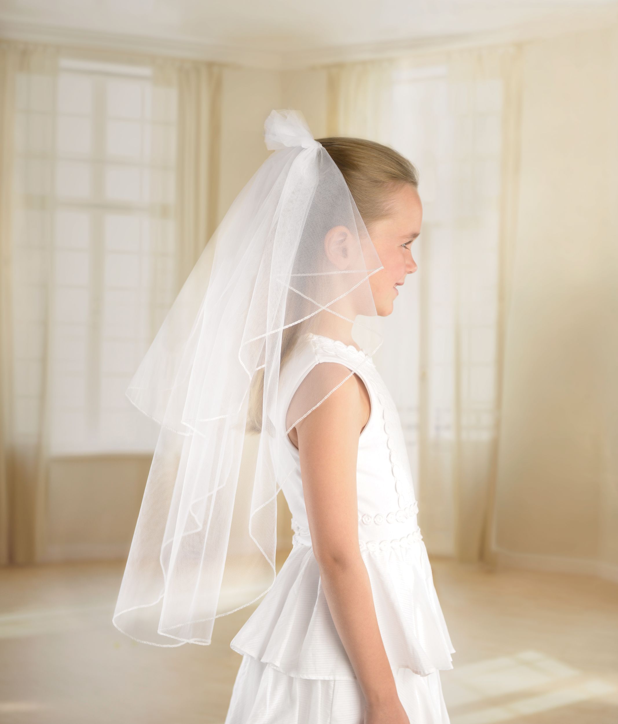 Kids' Double Layer Tulle Bridal Veil, White, One Size, Wearable Accessory for Weddings Side_Right