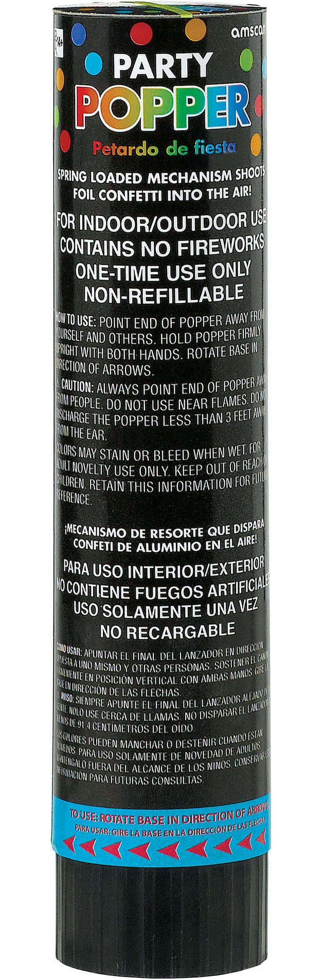 Confetti Cannon Popper, Multi-Coloured, for New Year's Eve/Birthday Party Back_Flat