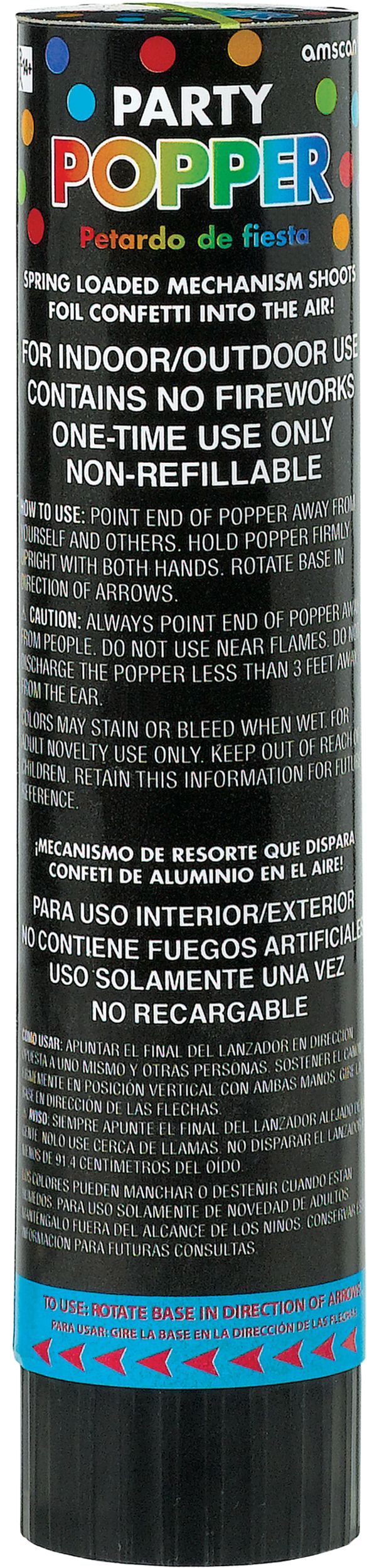 Confetti Cannon Popper, Multi-Coloured, for New Year's Eve/Birthday Party Back_Flat