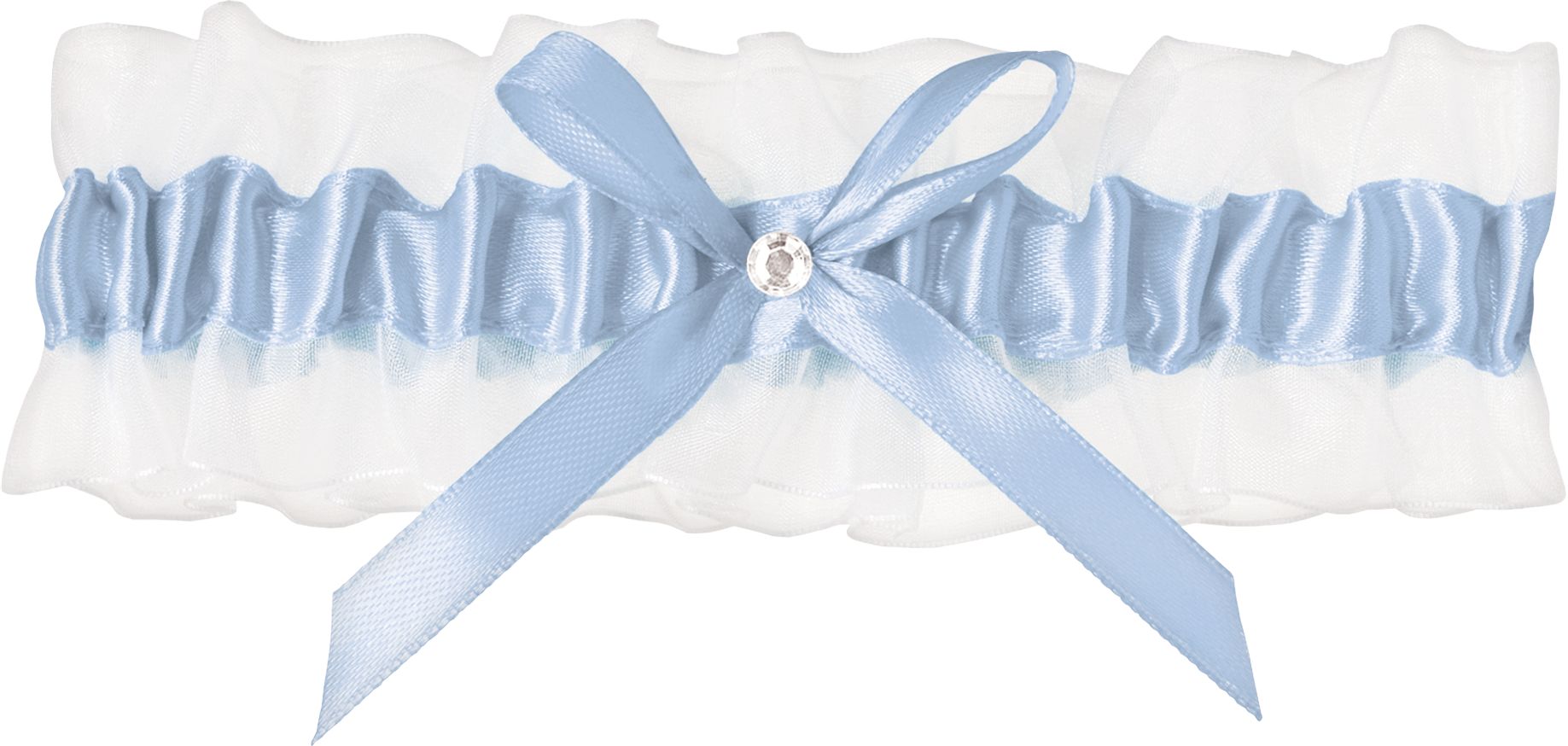 Organza Wedding Garter, White/Blue Front_Flat