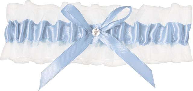 Jarretière de mariage en organza, blanc/bleu Front_Flat