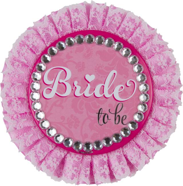 "Bride to Be" Classy Bride Lace Gemstone Button, Pink, One Size, Wearable Accessory for Wedding Shower/Bachelorette Party Front_Flat