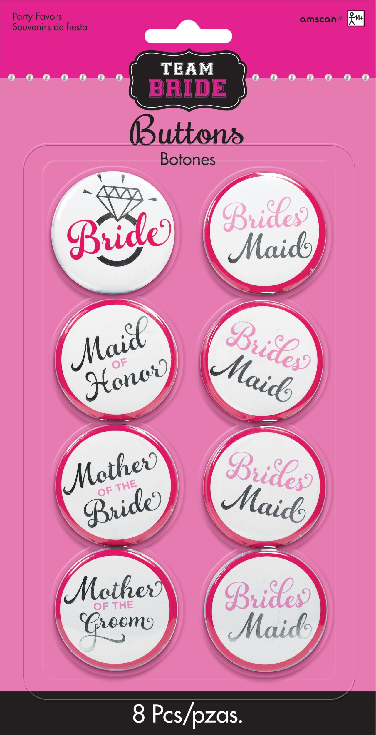 Bridal Classy Bride Party Buttons, 8-pk Front_Flat