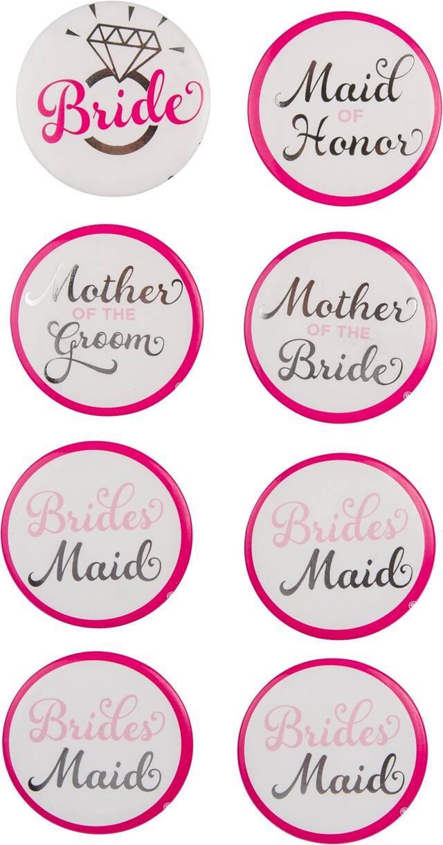 Bridal Classy Bride Party Buttons, 8-pk Front_Flat