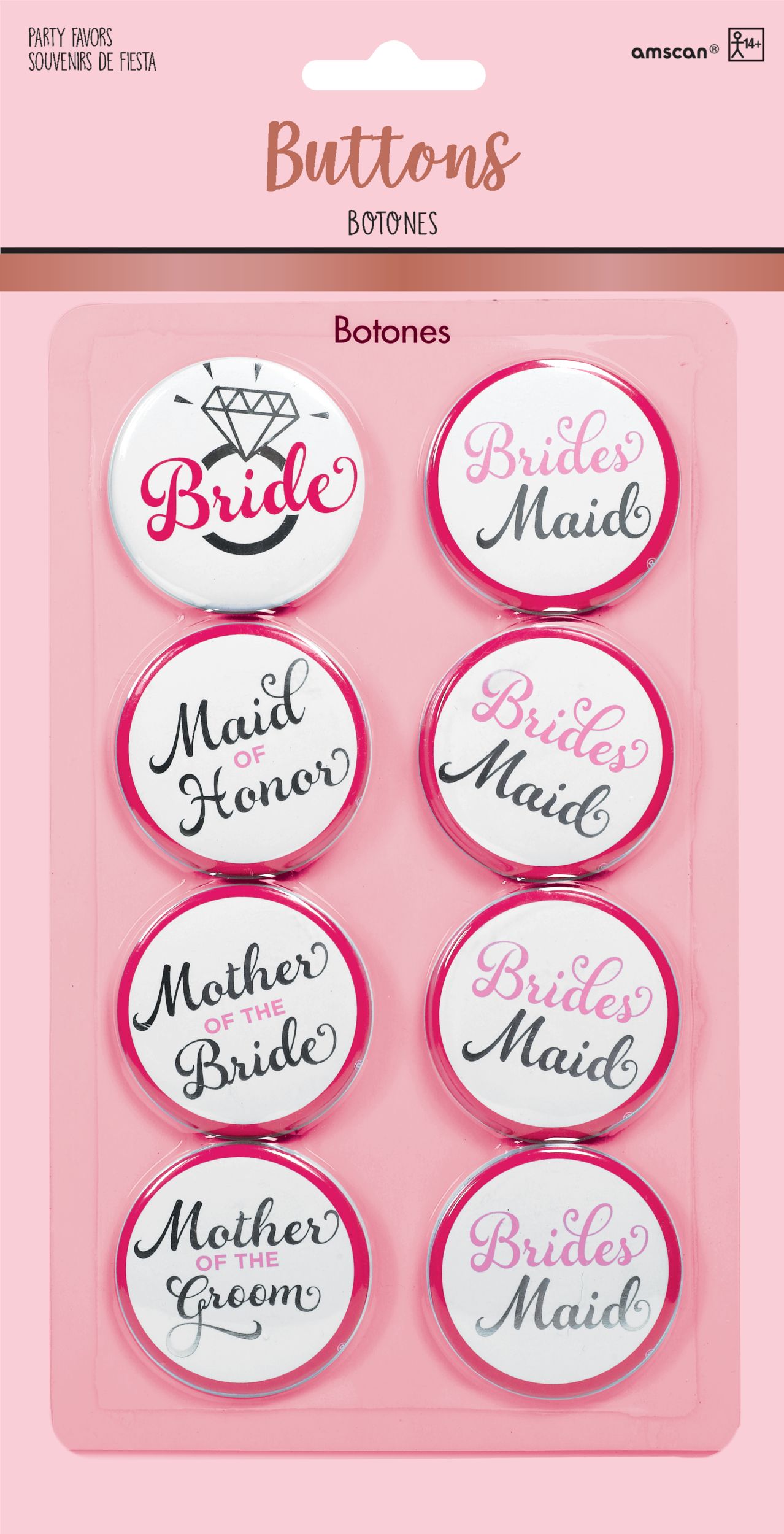 Bridal Classy Bride Party Buttons, 8-pk Front_Flat