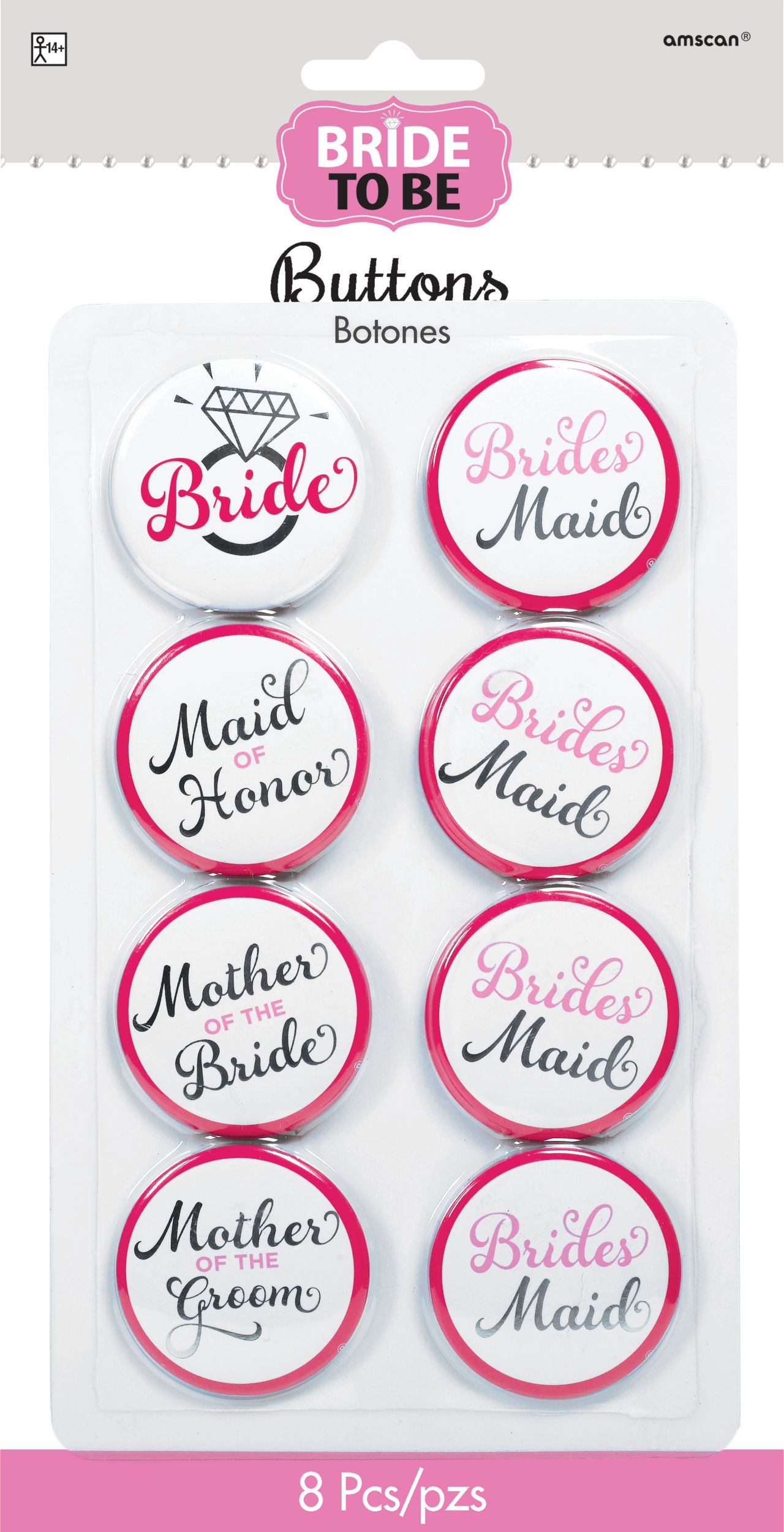Bridal Classy Bride Party Buttons, 8-pk Front_Flat