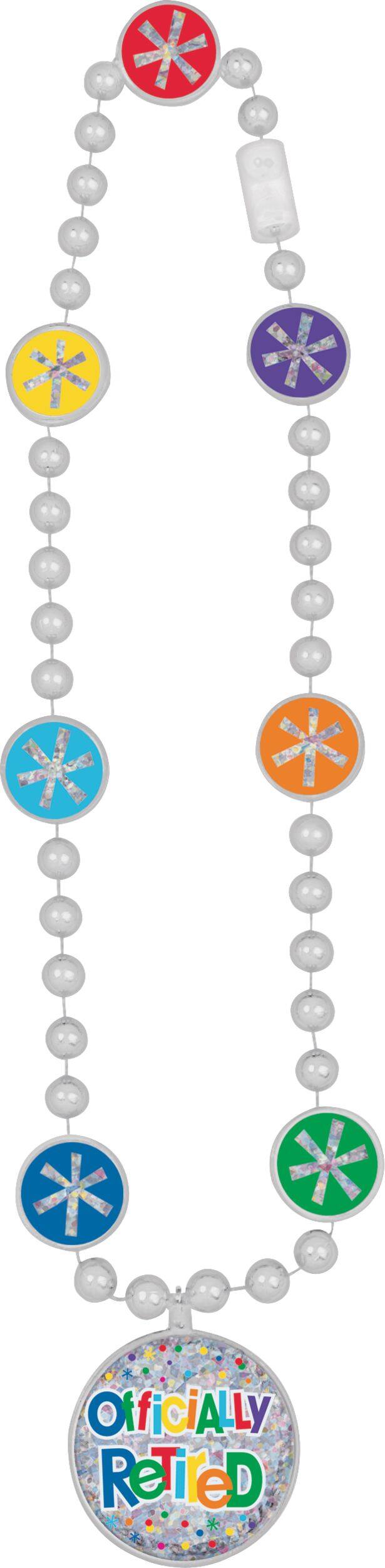Happy Retirement "Officially Retired" Beaded Necklace with Pendant, Multi-Coloured, 30-in, Wearable Accessory for Retirement Overhead_Flat