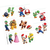 Nintendo Super Mario Bros Mario/Luigi/Donkey Kong Assorted Temporary Tattoos, Multi-Coloured, 8-pk, Wearable Favours  for Birthdays Overhead_Flat