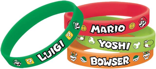 Bracelets Luigi/Mario/Yoshi/Bowser de Nintendo Super Mario Bros, rouge/vert/orange, taille unique, paq. 4, cadeaux-surprises à porter pour anniversaires Composite_or_Mixed